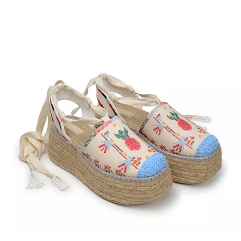 FARM Rio Paradise Bead Embellished Espadrille Platform Shoes, NWT, Size 11